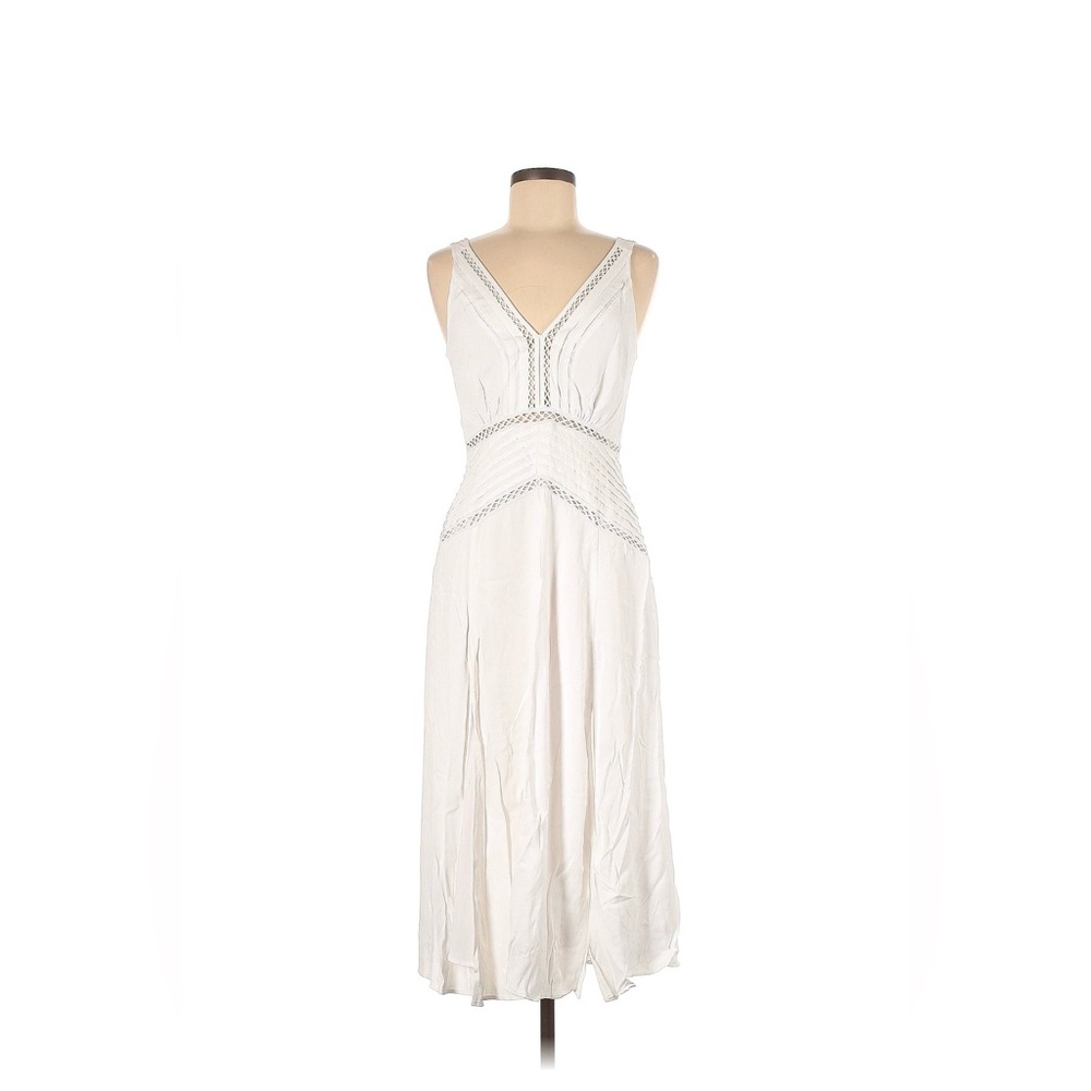 Reiss White Sleeveless V-Neck Maxi Dress with Crochet Insets